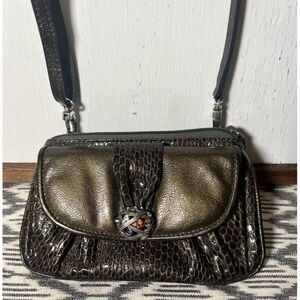 Vintage Brighton Crossbody Handbag Metallic Leather Snake Retro  Small